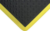 COBA Arbeitsplatzbodenbelag 900x600x18 mm schwarz mit gelben Streifen PU Rautenprofil