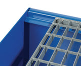 PROMAT Auffangwanne 215 l Stahlblech enzianblau mit Gitterrost – 1200 x 800 x 360 mm