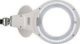 LED-Lupenleuchte Glaslinse 127mm (5 Zoll) Tischklemme weiß von Jakob Maul – 3 Dioptrien, 922 Lumen, 6500K