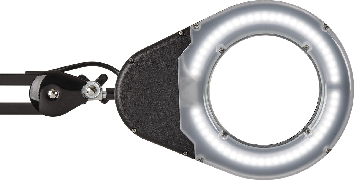 Jakob Maul LED-Lupenleuchte Glaslinse 127 mm 5 Zoll mit Tischklemme, weiß, runder Kopf