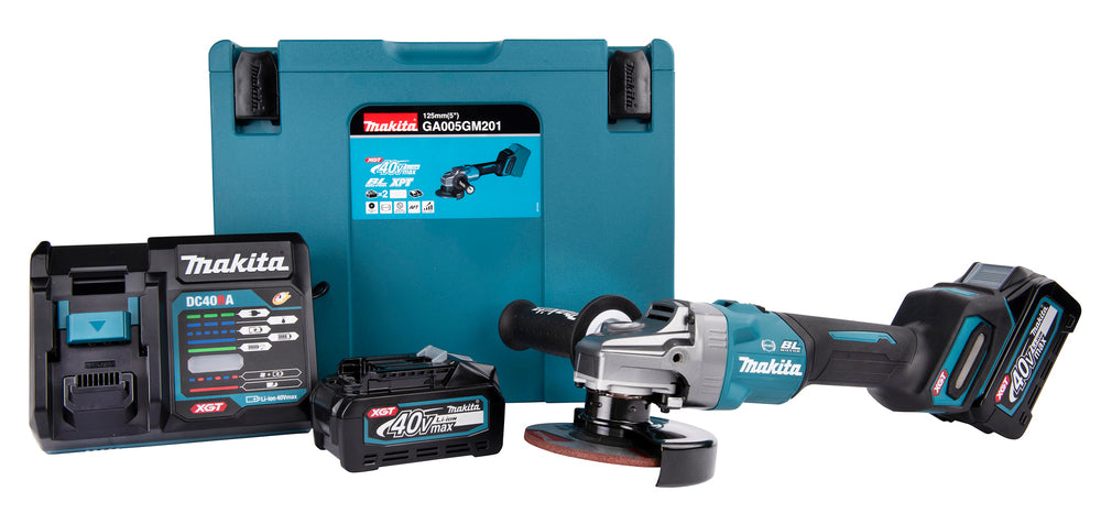 Makita Akku-Winkelschleifer – 40V max., inkl. MAKPAC, Ladegerät & 2x 4,0 Ah Akkus - GA005GM201