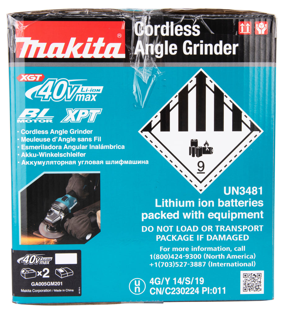 Makita Akku-Winkelschleifer – 40V max., inkl. MAKPAC, Ladegerät & 2x 4,0 Ah Akkus - GA005GM201