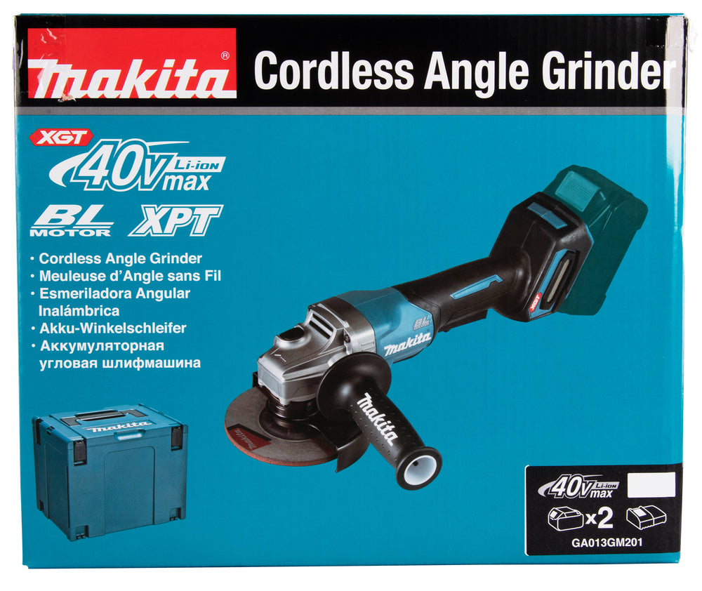 Makita Akku-Winkelschleifer – 40V max., inkl. MAKPAC, Ladegerät & 2x 4,0 Ah Akkus - GA013GM201