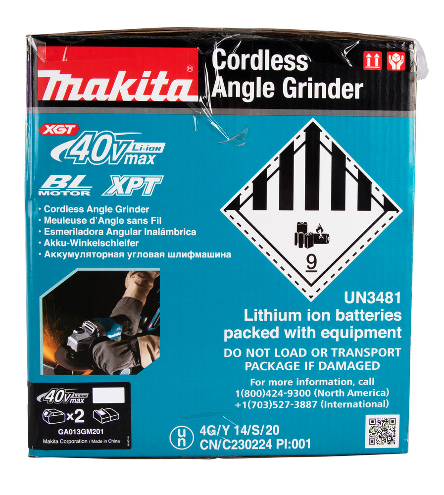 Makita Akku-Winkelschleifer – 40V max., inkl. MAKPAC, Ladegerät & 2x 4,0 Ah Akkus - GA013GM201