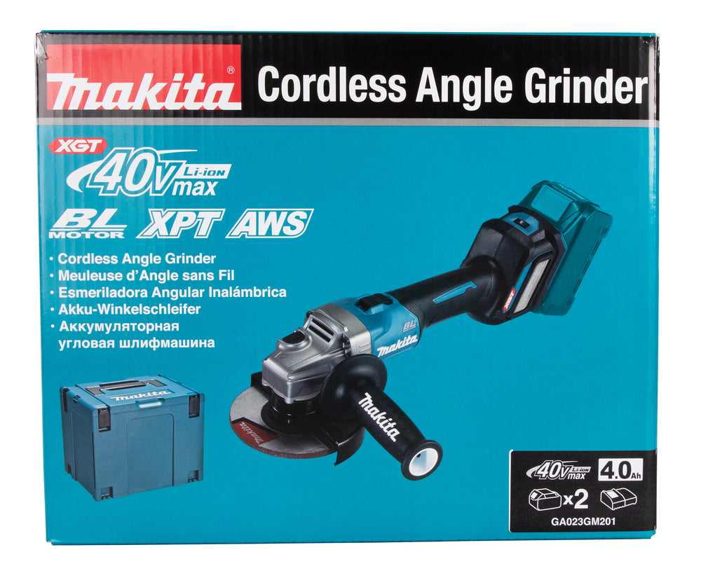 Makita Akku-Winkelschleifer – 40V max., inkl. Ladegerät & 2x Akku BL4040 4,0 Ah - GA023GM201
