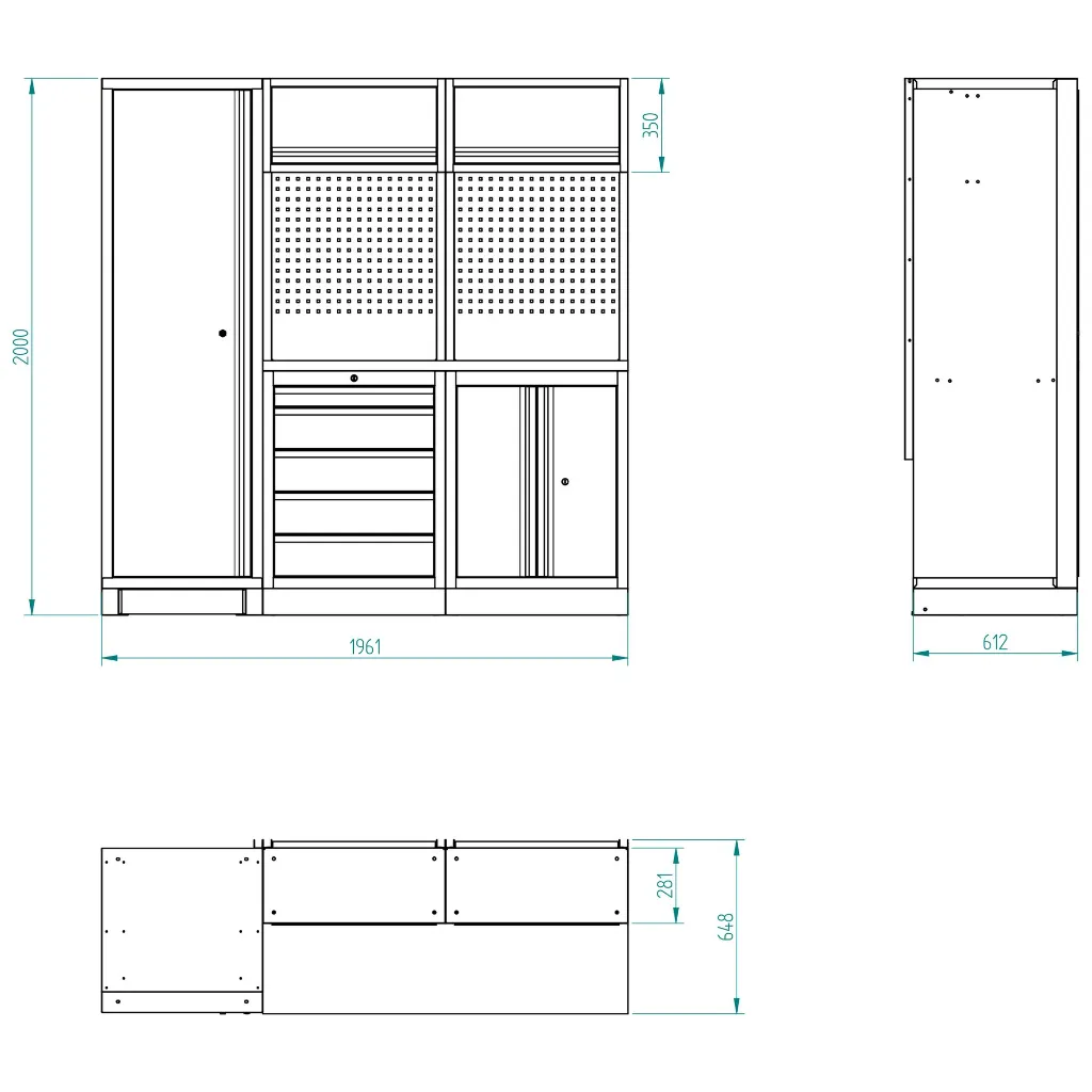 Bullram GCMOD2E Werkstattmodul 2 STARX DEEP mit 620 mm Arbeitsplatte - GCMOD2E