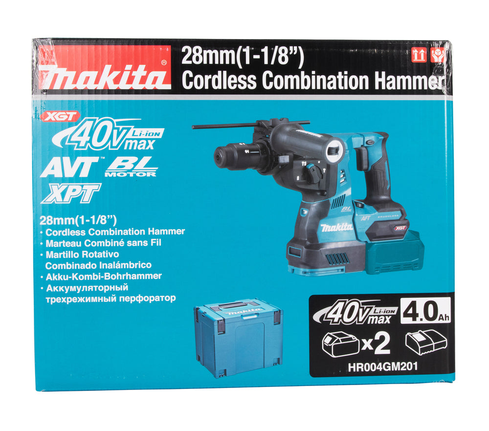 Makita Akku-Kombihammer SDS-MAX – 40V max., inkl. 2x 4,0 Ah Akkus, Ladegerät & MAKPAC - HR004GM201
