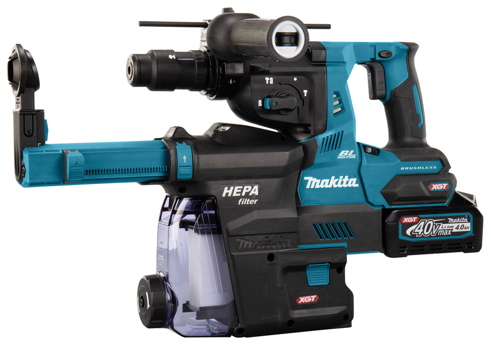 Makita Akku-Kombihammer SDS-MAX – 40V max., inkl. 2x 4,0 Ah Akkus, Ladegerät, MAKPAC & Staubabsaugung DX14 - HR004GM202
