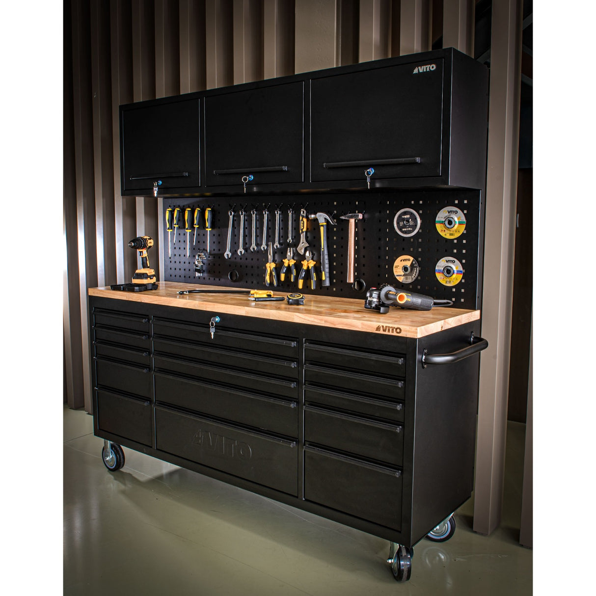 VITO Mobile Werkbank 182 cm mit 15 Schubladen – VIBTM182