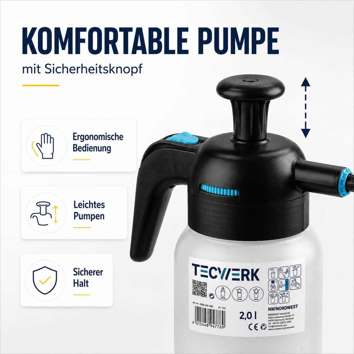 TECWERK Drucksprüher 2 l mit FPM-Dichtung & Kunststoffdüse