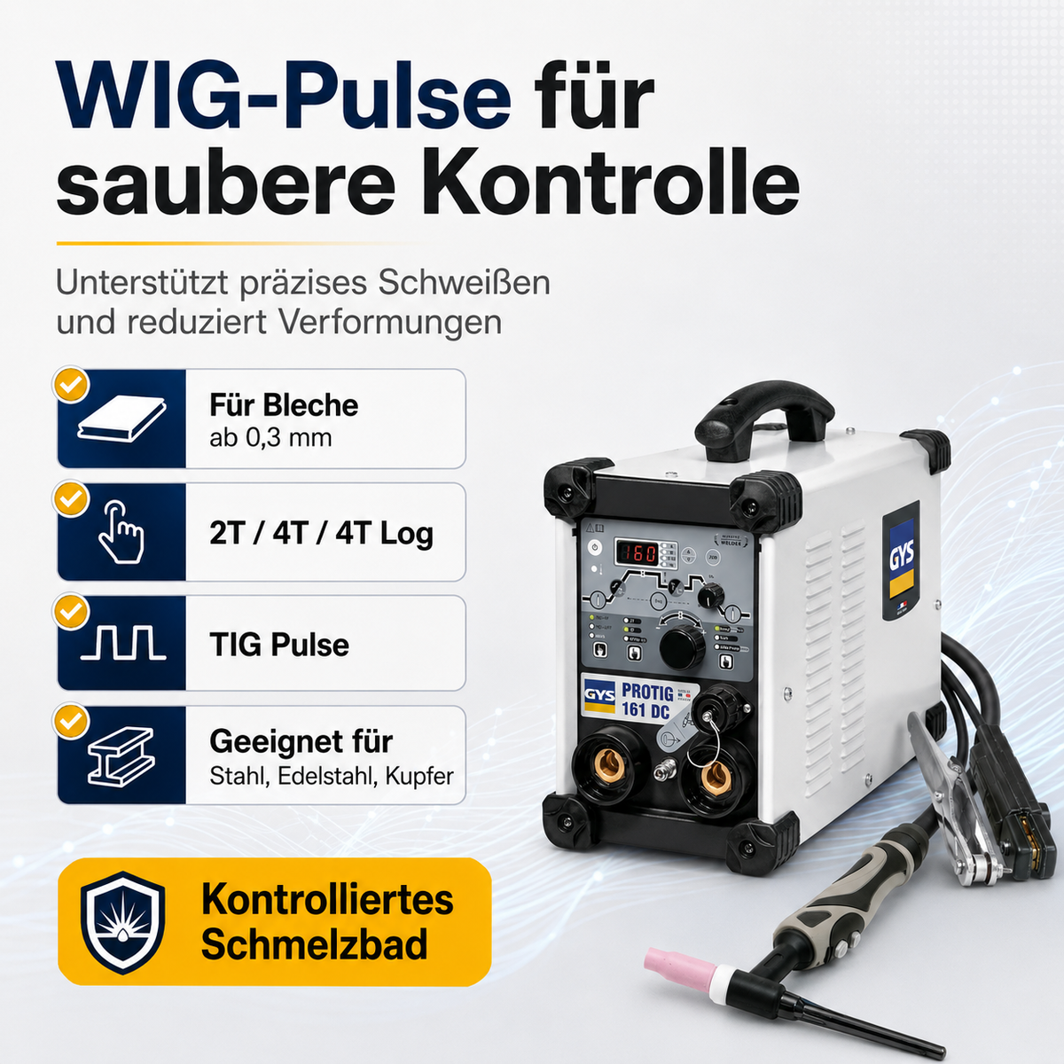 GYS PROTIG 161 DC TIG-Schweißanlage 10-160 A gasgekühlt mit Zubehör