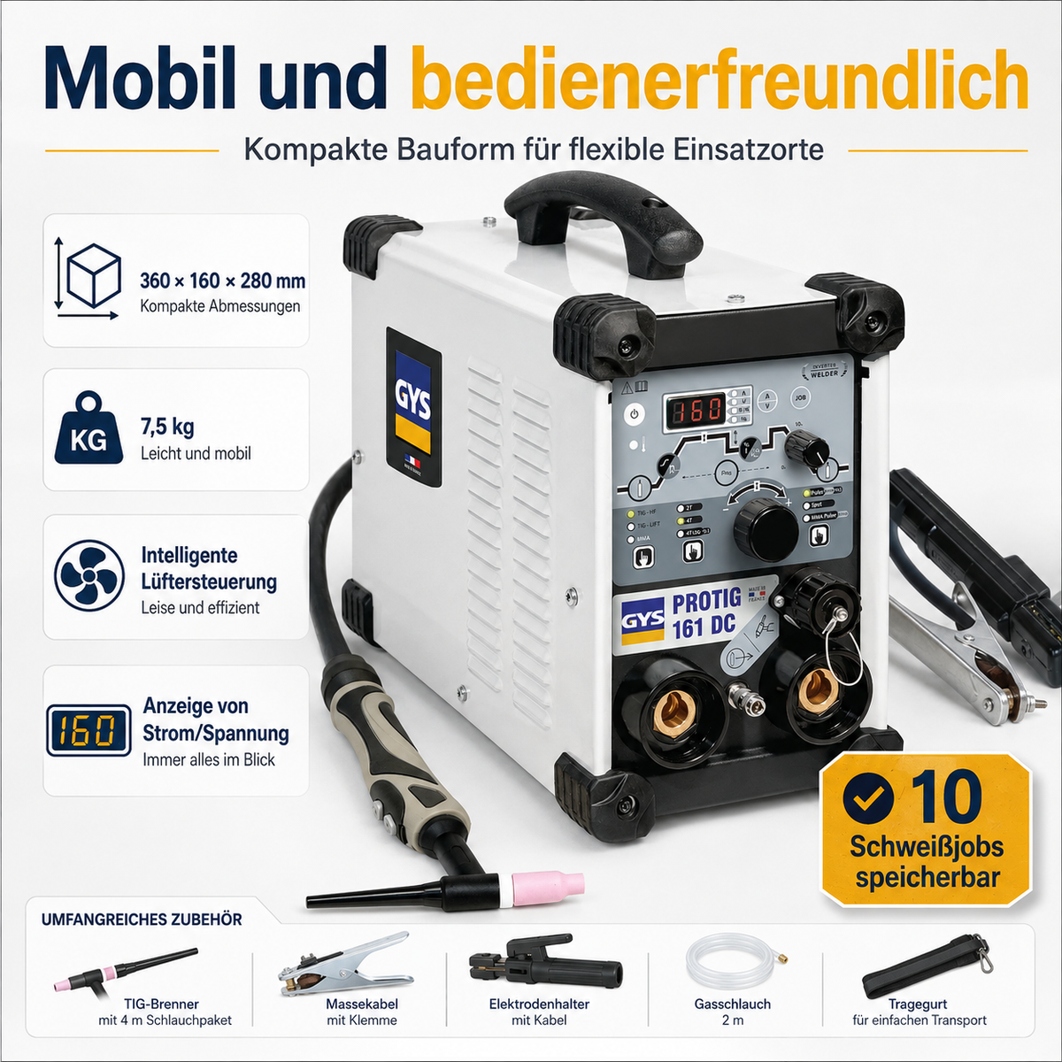 GYS PROTIG 161 DC TIG-Schweißanlage 10-160 A gasgekühlt mit Zubehör