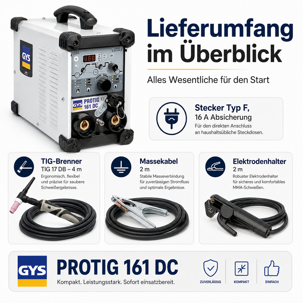 GYS PROTIG 161 DC TIG-Schweißanlage 10-160 A gasgekühlt mit Zubehör