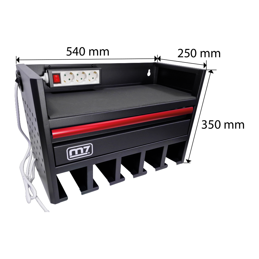 M7 Power-Werkzeuge - Wandregal für Akku-Werkzeuge : 5 Steckplätze + Verlängerungskabel M7S9509