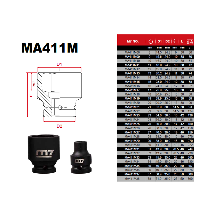 M7 Power-Werkzeuge - 1/2" Kraft-Steckschlüssel - 10 mm MA411M10