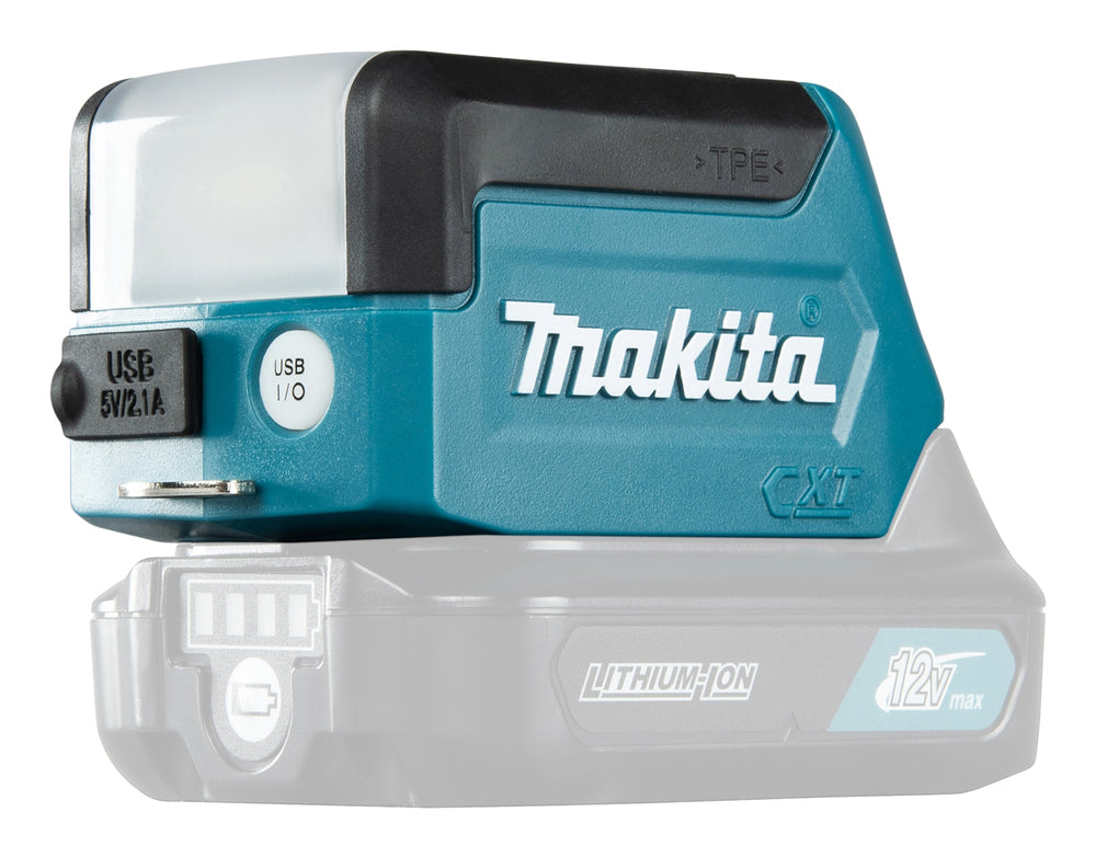 Makita LED-Akku-Taschenlampe – 3 Leuchtmodi, Hand- & Werkstattlampe, USB-Port (CXT 12V max.) - ML107