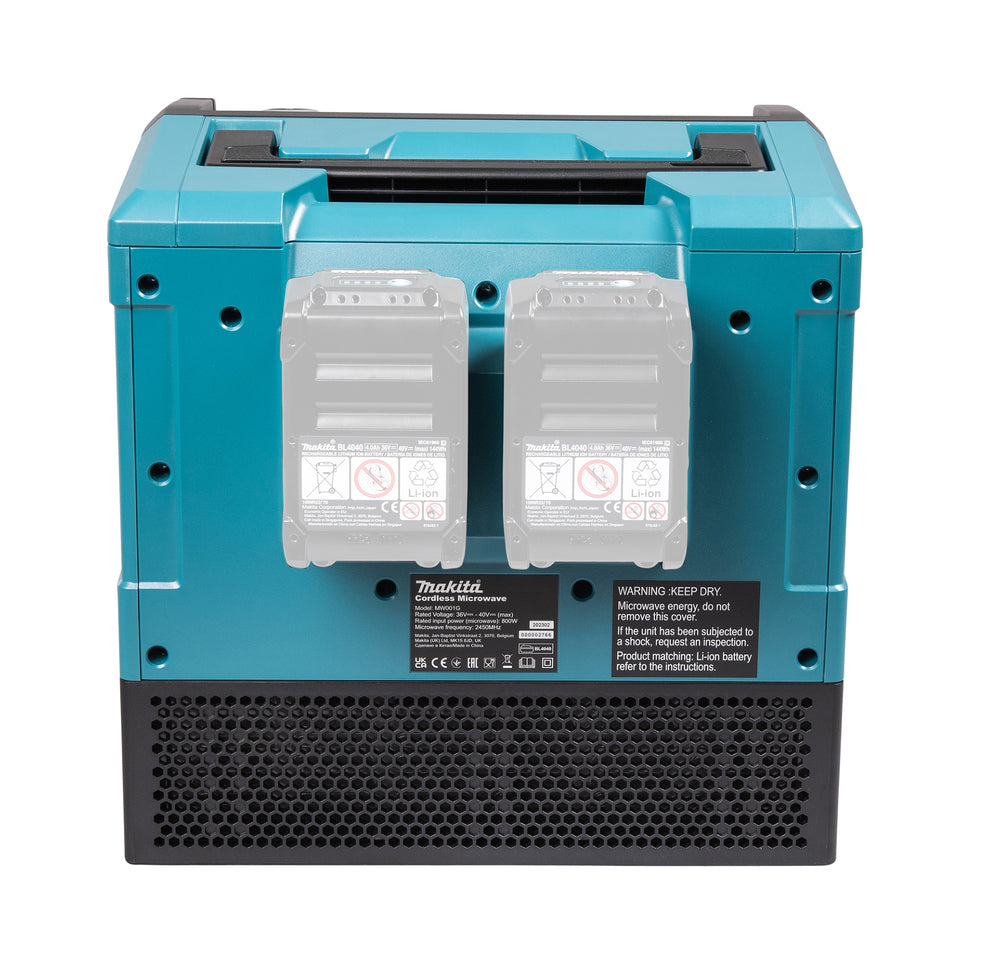 Makita Akku-Mikrowelle MW001G – 40Vmax, mobil, mit USB-Anschluss & LED-Display - MW001GZ