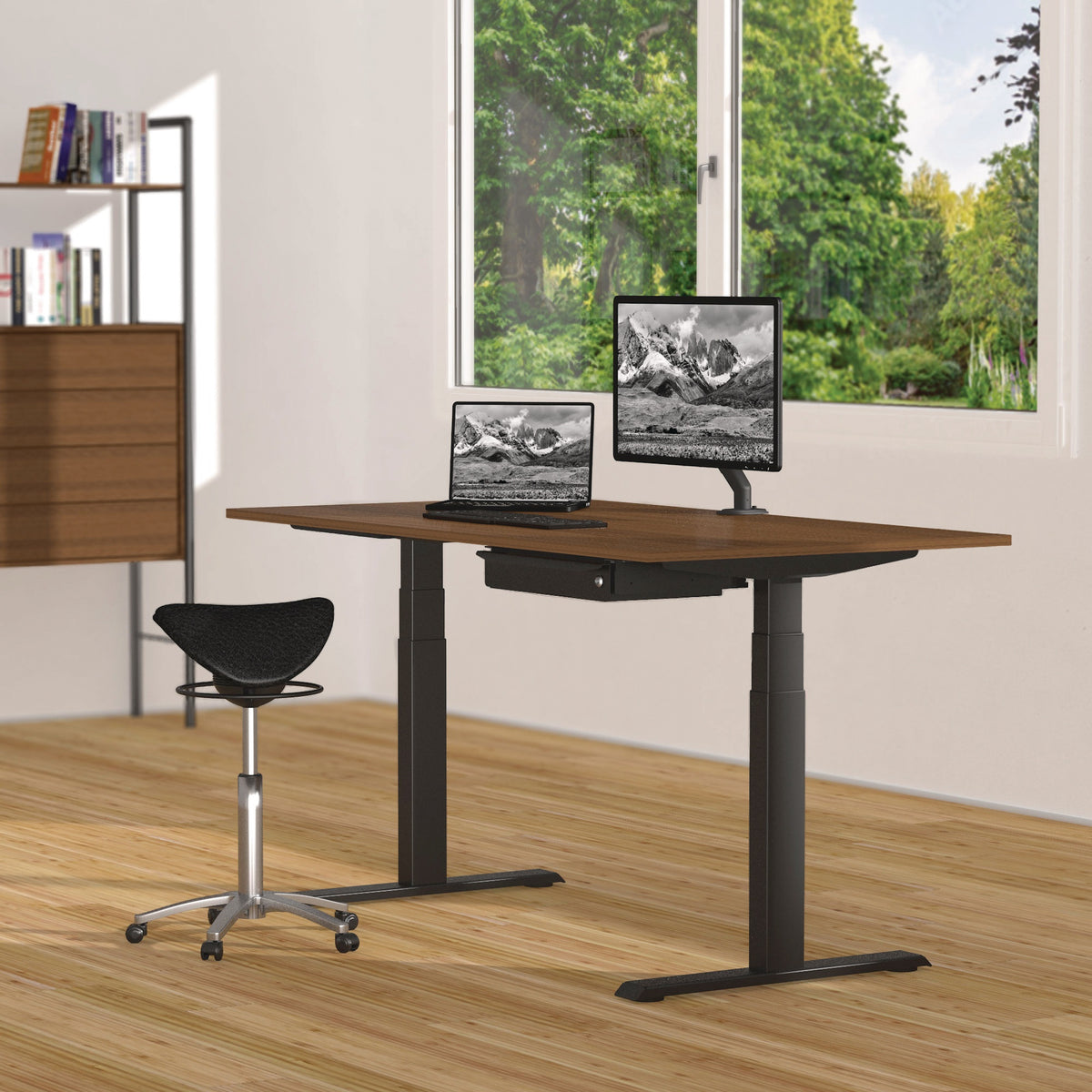 BMB Steh-Sitz Tischgestell E-MORE 2M2S – Elektrisch höhenverstellbar von 700 bis 1200 mm, silber RAL 9006