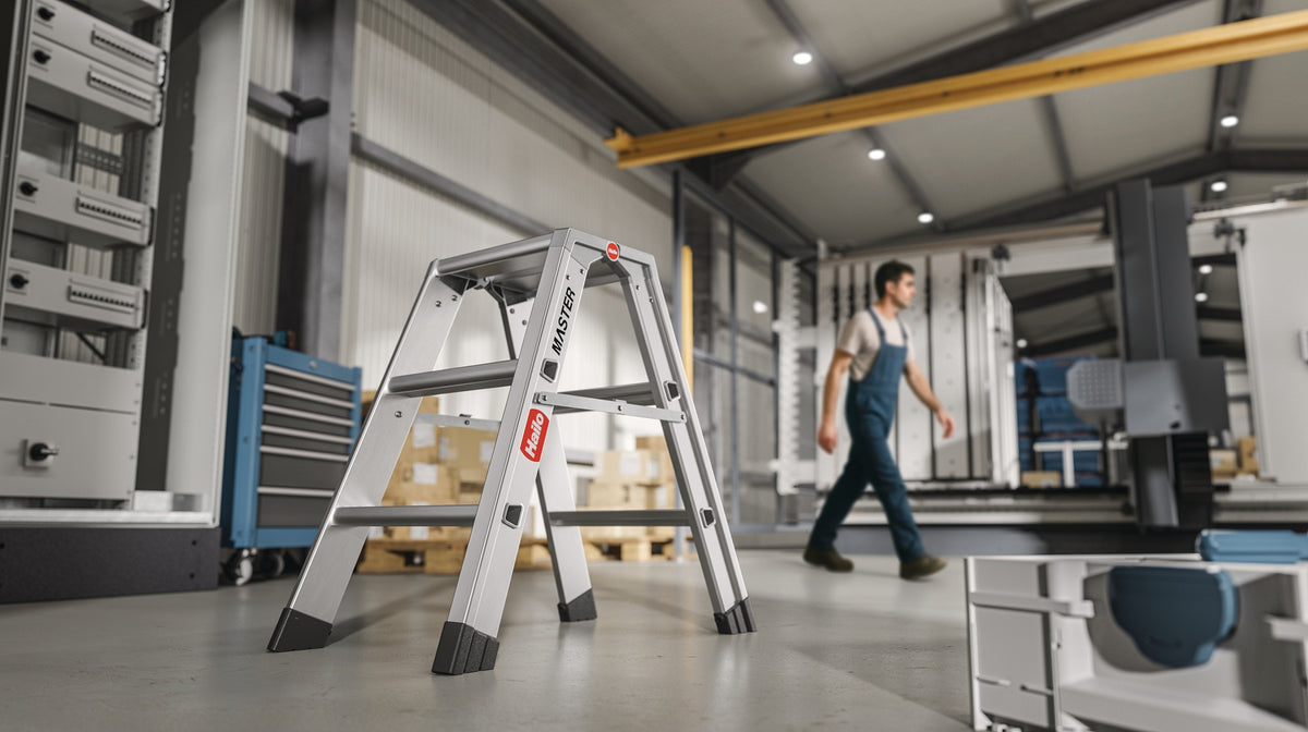 HAILO Stahlrohr-Tritt Master D80 mit 2 Stufen und Plattform, 470 mm Arbeitshöhe, Aluminium