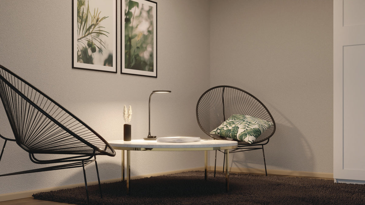 HANSA Schreibtischleuchte Horizon LED mit Standfuß und Wandmontage, 3-Stufen-Dimmer, 9W, warmweiß bis tageslichtweiß