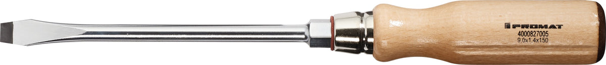 PROMAT Schraubendreher Schlitz 3,5 mm mit Holzgriff und Sechskantansatz