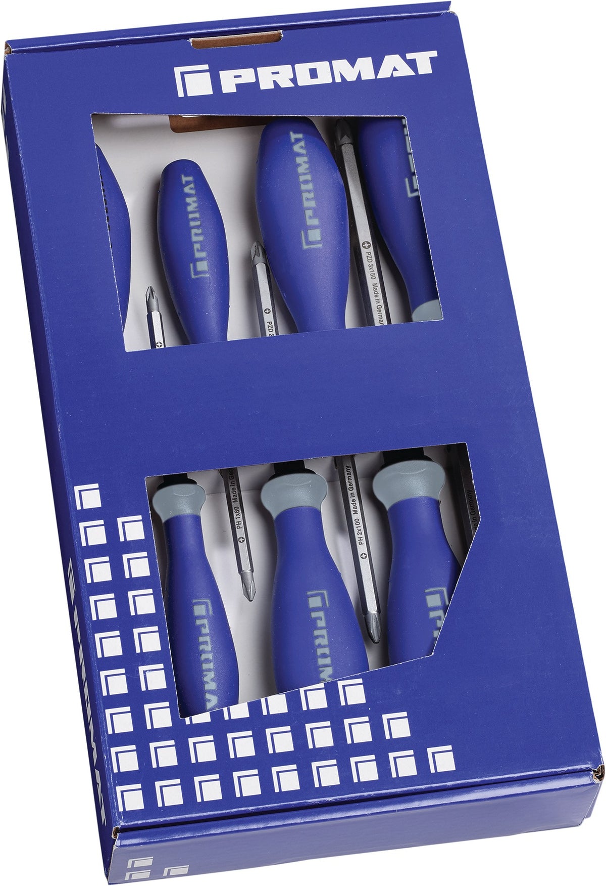 PROMAT Schraubendrehersatz 7-teilig Schlitz/PH/PZD 3K-Griff 6-Kant-Klinge