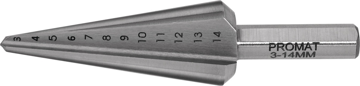 PROMAT Blechschälbohrer 3-14 mm HSS-Co mit 2 Schneiden und 20° Senkwinkel