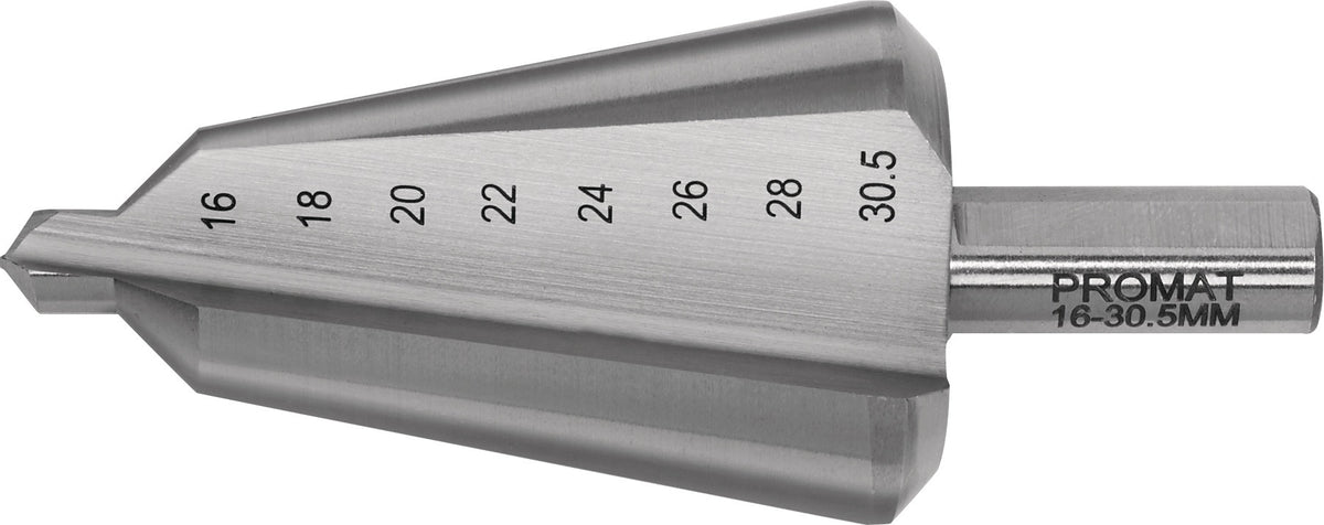 PROMAT Blechschälbohrer 4-20 mm HSS-Co mit 2 Schneiden, 20° Senkwinkel, Schaft-Ø 8 mm