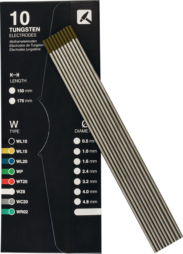 TIGZONE Wolframelektrode WL15 gold 1,6mm x 175mm – 10 Stück Packung