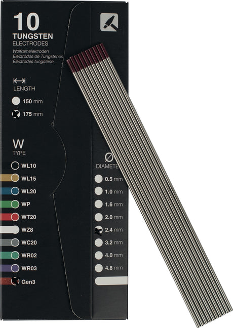 EWS TIGZONE Wolframelektrode perlkupfer 1,6mm x 175mm – 10 Stück, nicht radioaktiv, für DC/AC