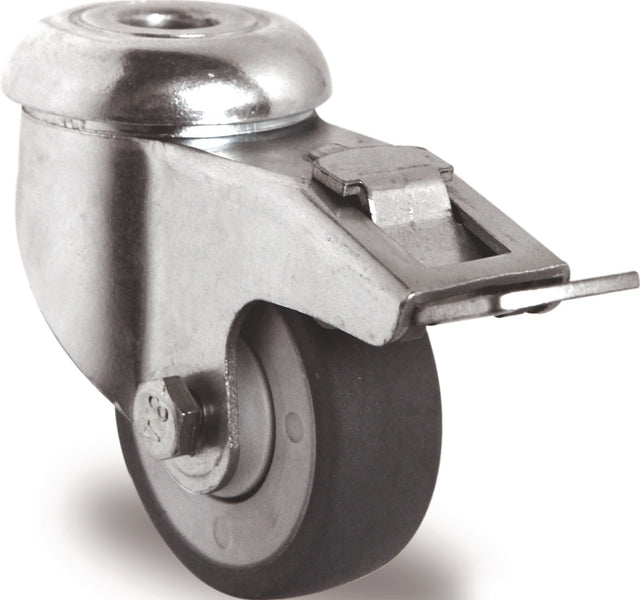 TECWERK Lenkrolle mit Totalfeststeller Ø 100 mm, Tragfähigkeit 100 kg, Rückenloch 11 mm, Kugellager, Gummi grau