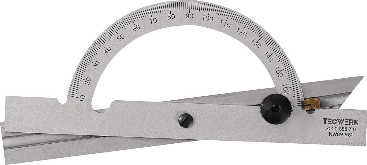 TECWERK Winkelmesser Gradbogen 100 mm mit verstellbarer Messschiene 150 mm