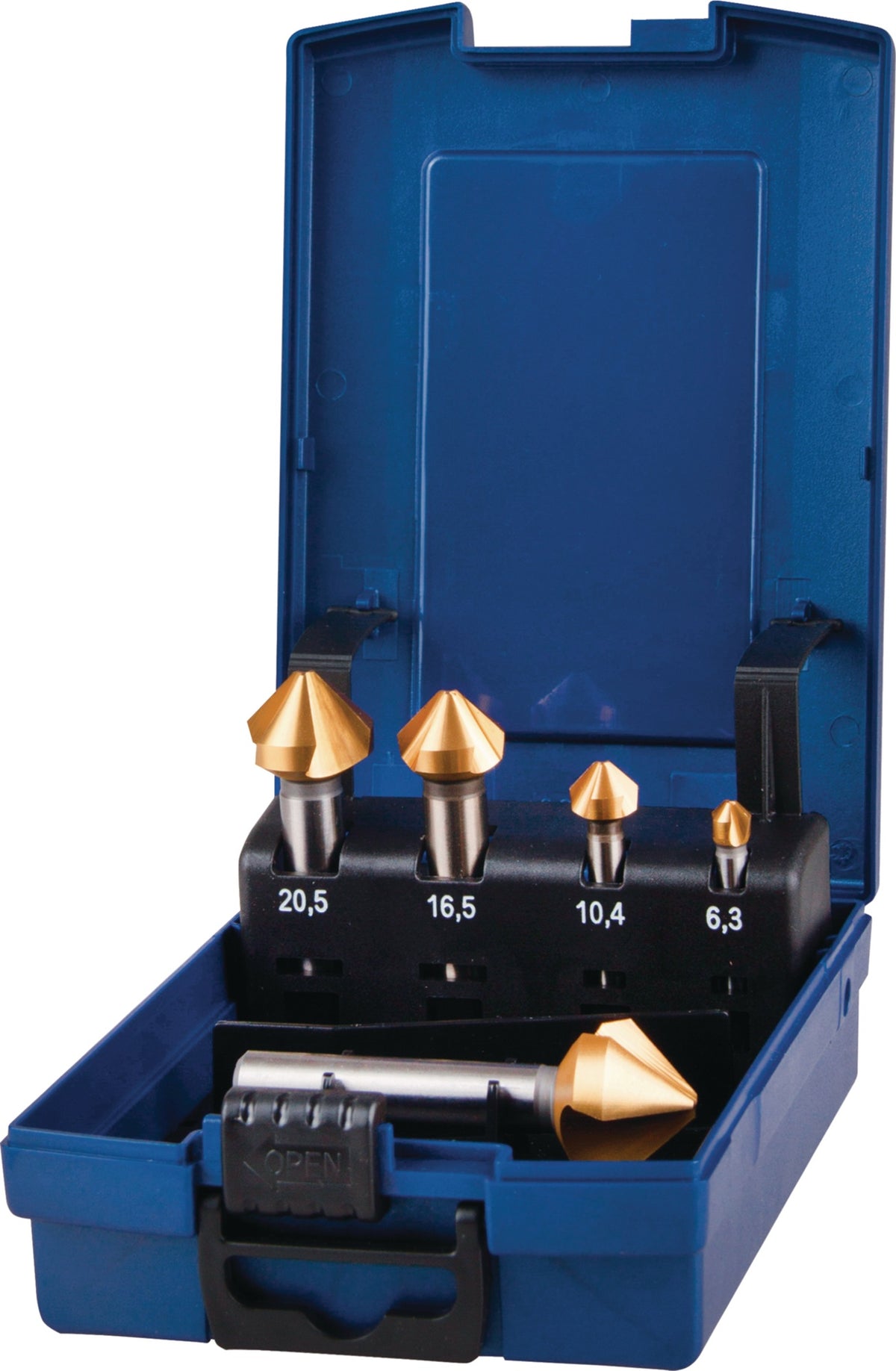 TECWERK Kegelsenkersatz DIN 335 C 90° HSS 5-teilig 6,3–25 mm in Kunststoffkassette