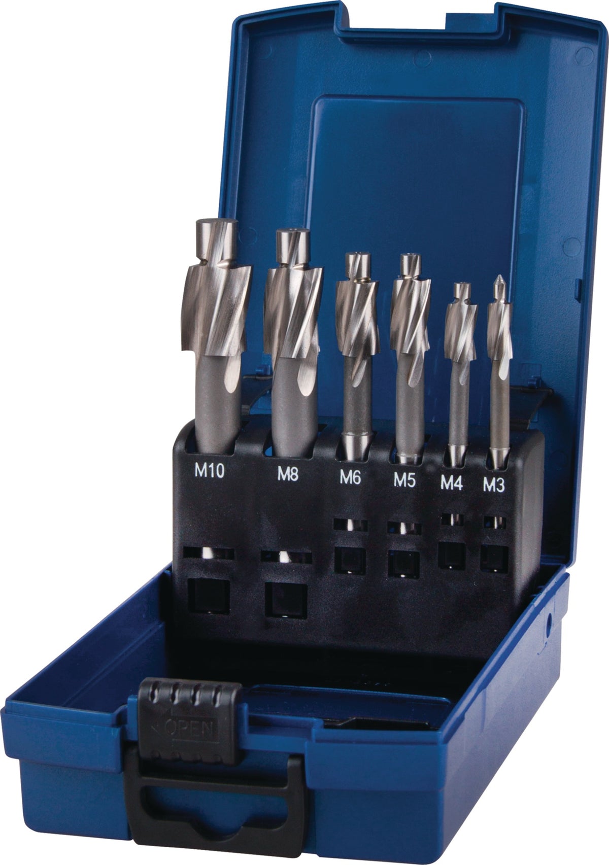 TECWERK Flachsenkersatz DIN 373 HSS M3-M10, 6-teilig, 3 Schneiden, Kunststoffkassette