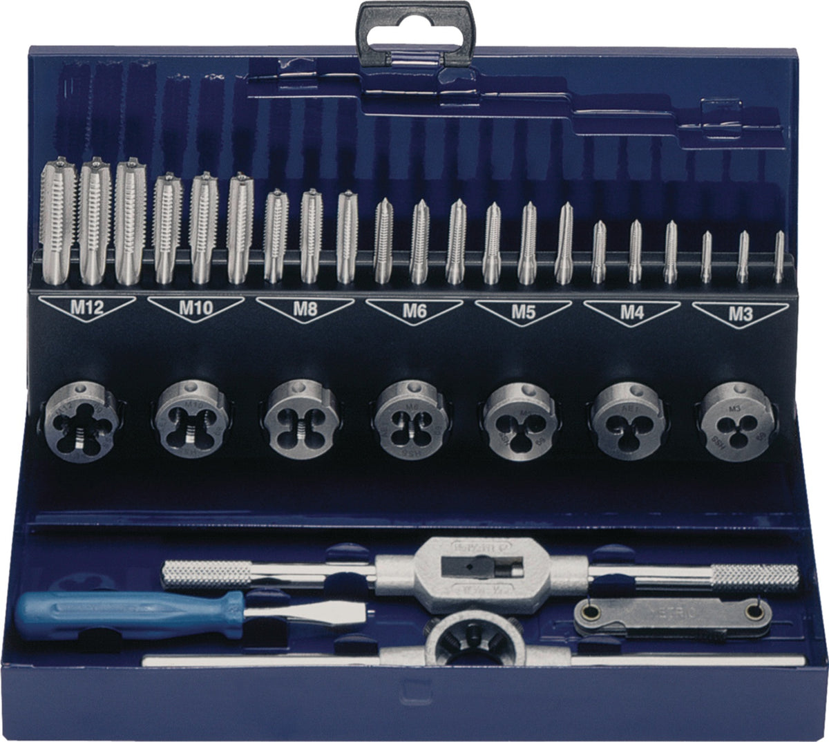 TECWERK Gewindeschneidzeugsatz M3-M12 32 teilig HSS in Metallkassette