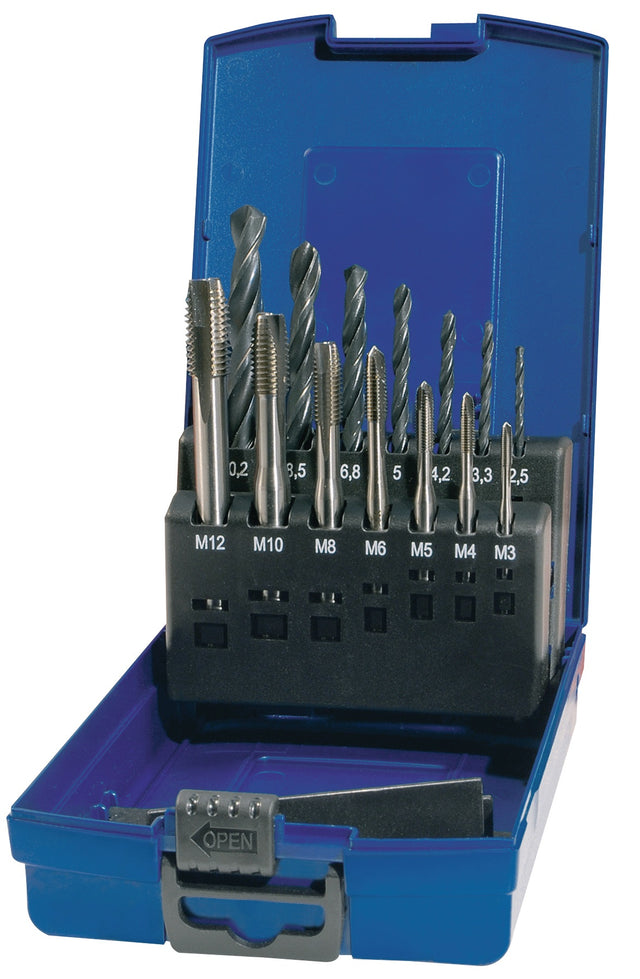 TECWERK Maschinengewindebohrer-Satz M3-M12 14-teilig HSS DIN 371/376 Form B
