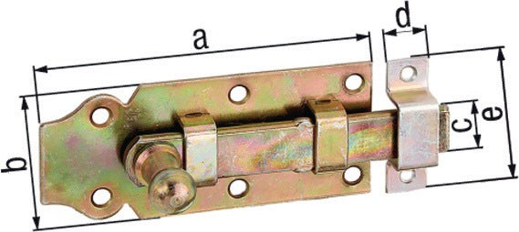 GAH Türriegel Stahl 100 mm gelb verzinkt mit Knopfgriff und Schlaufe