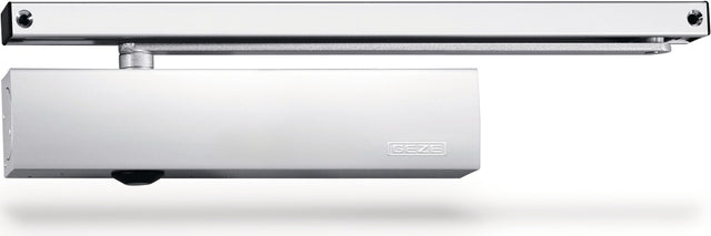 GEZE Türschließer-Set TS 5000 N ECline GN silber EN 3-5 – barrierefrei mit Gleitschiene