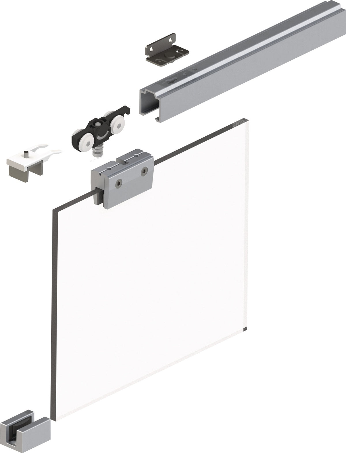 HELM Schiebetürsystem 73 Komplettset für Glasschiebetüren bis 50 kg, 1300 mm Laufschiene, EV1 eloxiert