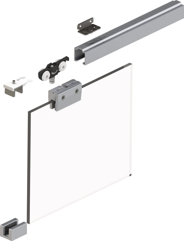 HELM Schiebetürsystem 73 Komplettset für Glasschiebetüren bis 50 kg, 1300 mm Laufschiene, EV1 eloxiert
