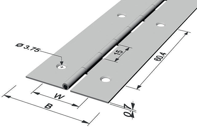 Stangenscharnier B.offen 32 mm, 400 mm, Eisen vermessingt von PG – Materialstärke 0,7 mm