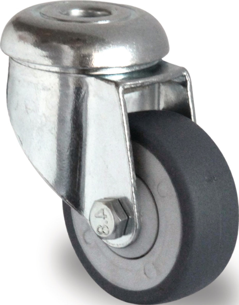 PROMAT Lenkrolle 100 mm mit Rückenloch, Kugellager, Gummi grau, 100 kg Tragfähigkeit