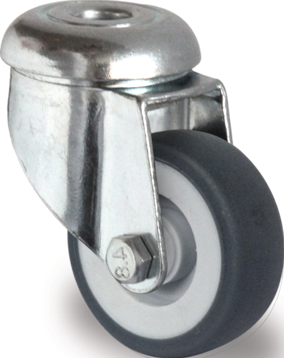 PROMAT Lenkrolle 50 mm mit Rückenloch, Gleitlager, Gummi grau, Tragfähigkeit 50 kg