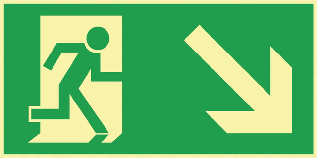 Rettungszeichen BGV A8 Rettungsweg rechts abwärts, langnachleuchtend, Kunststoff, 10er-Pack