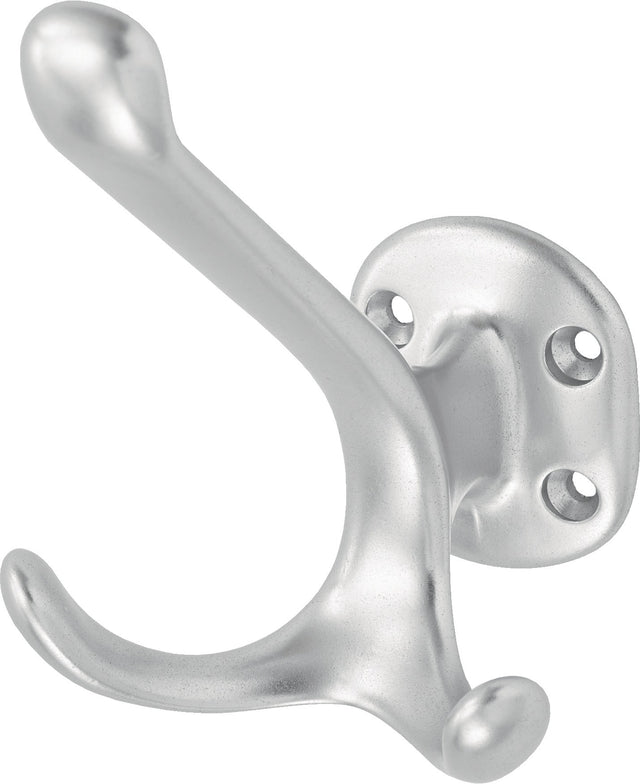 HERMETA Huthaken 0028 zweifach, 90 mm Ausladung, Aluminium silberfarbig eloxiert, Höhe 100 mm