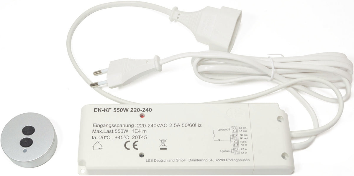 L&S HV-Funkschalterset 230 V 575 W weiß – Funkfernbedienung für Möbelbeleuchtung