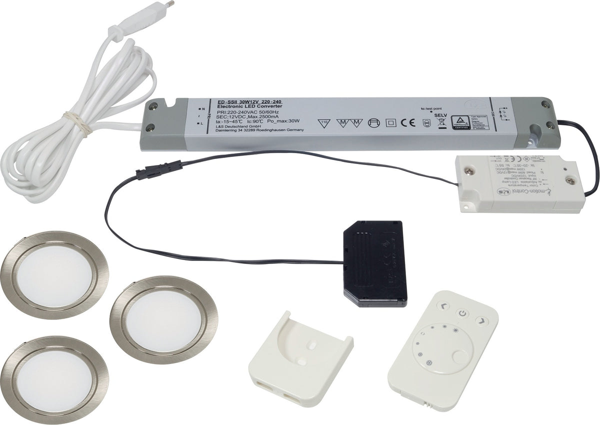 L&S Einbauleuchtenset Chip 58 emotion 12 V 4 W Edelstahloptik mit Funksteuerung