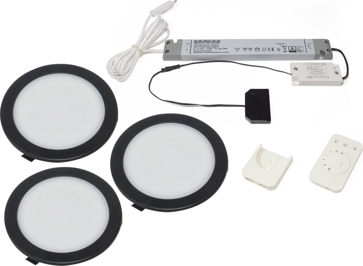 L&S Einbauleuchtenset Moonlight emotion 12 V DC 3,6 W schwarz – 3er-Set mit Funksteuerung