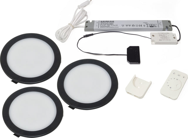 L&S Einbauleuchtenset Moonlight emotion 12 V DC 3,6 W schwarz – 3er-Set mit Funksteuerung
