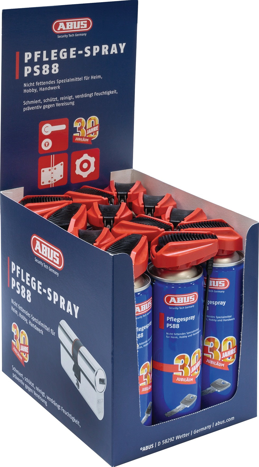 ABUS Zylinderpflegespray VK PS88 – 12x125 ml Spraydosen für Türzylinder & Schlösser